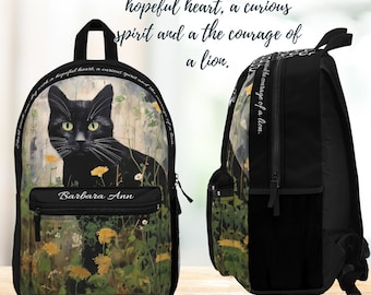 Personalized Black Cat Lover&#39;s Backpack, Customizable Bookbag with Original Artwork Design, Kids Back-to-school, College or Work Carry All