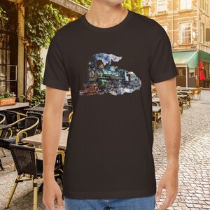 Zug-T-Shirt, Vintage-Zug-Aquarell-T-Shirt, Eisenbahn-Shirt, Dampfzug-T-Shirt, Geschenk für Männer, Geschenk für Zugliebhaber, zarte Farben