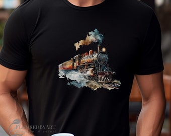 Motore a vapore del treno locomotiva in bronzo vintage da uomo alto, motore del treno ad acquerello, treno dipinto a mano - regalo per papà o regalo per lui