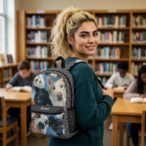 Dog Art Backpack | Personalized bookbag with Beautiful Dog Faces, Paw Print Pattern on sides