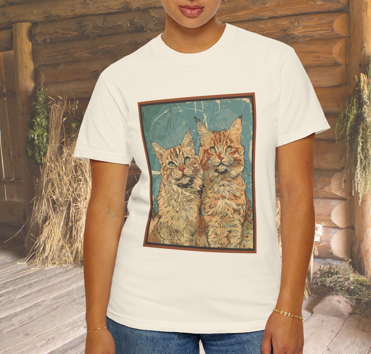 Two Orange Tabby Cats T-shirt, Comfort Color Tee, Vintage