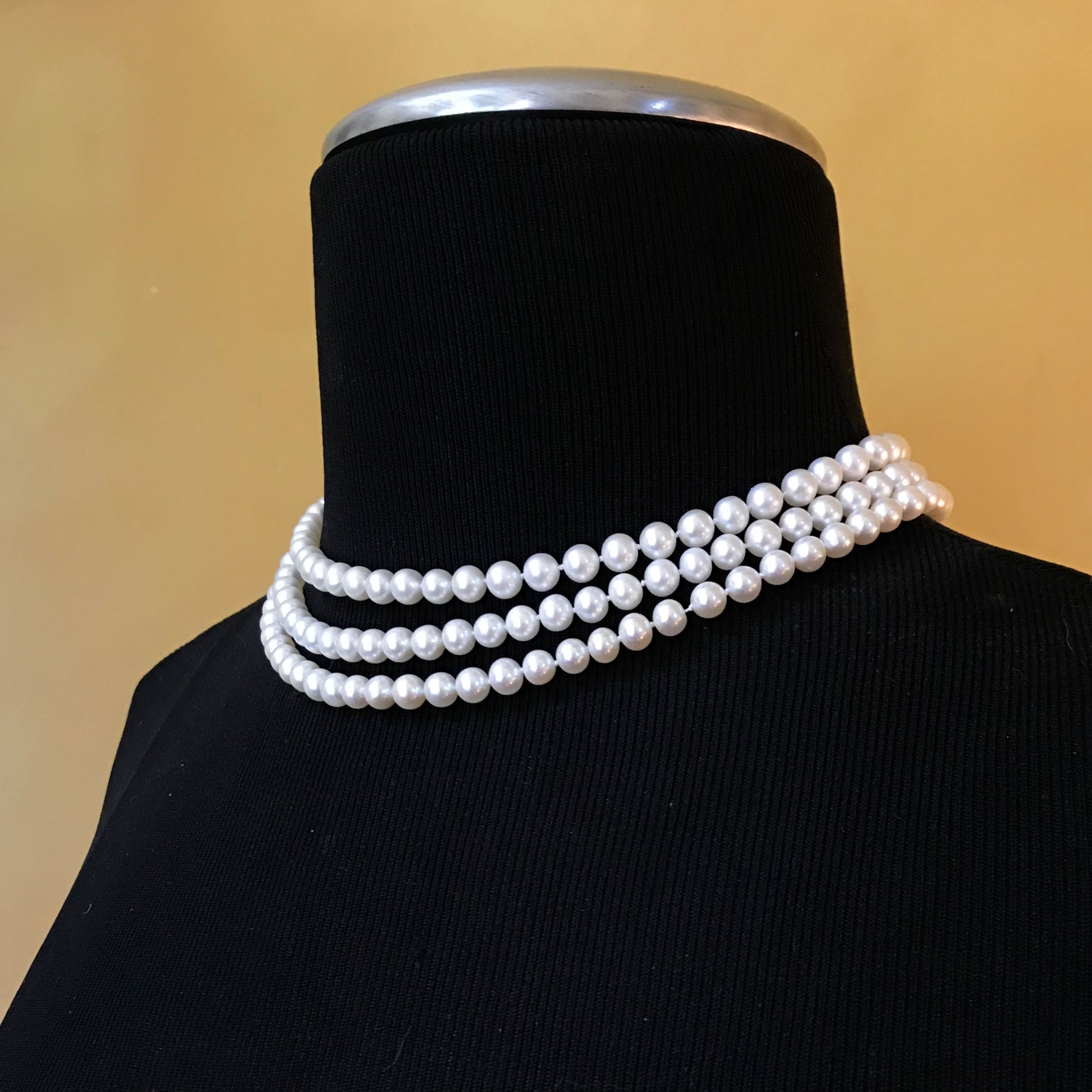 3 Strand Pearl Necklace the Crown 6.5mm 