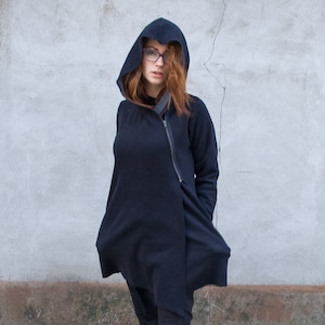 Cardigan Women, Hooded Cardigan, Boho Cardigan, Plus Size Clothing, Hoodie Cardigan, Black Cardigan, Women Clothes, Black Hooded Coat image 1