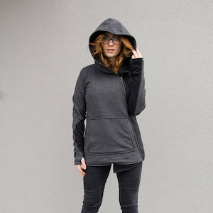 Hooded Hoodie, Winter Sweatshirt, Women Hoodie, Gray Sweatshirt, Asymmetric Sweatshirt, Cotton Sweatshirt, Hooded Sweatshirt, Winter Hoodie image 1