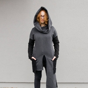 Hooded Sweatshirt, Tunic Hoodie, Women Sweatshirt, Zipper Tunic, Hooded Tunic, Plus Size Clothing, Gray Sweatshirt, Oversize Tunic, Hoodie