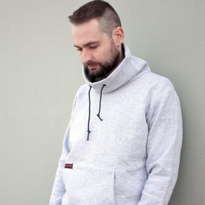 Men Hoodie Grey Cowl Neck Sweatshirt Hooded Sweatshirt Plus - Etsy