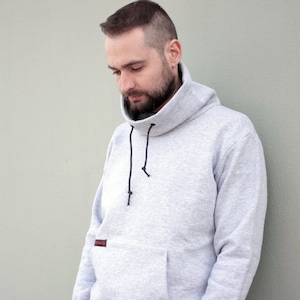 Men Hoodie Grey Cowl Neck Sweatshirt Hooded Sweatshirt Plus - Etsy