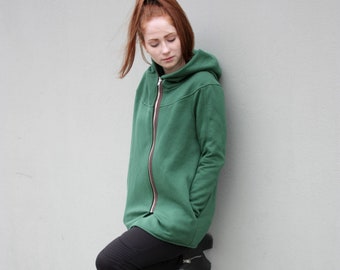 Sweatshirt Hoodie, grünes Sweatshirt, asymetrisches Sweatshirt, Winter Hoodie, Plus Size Kleidung, Kapuzenpulli, Reißverschluss Hoodie, Comfortwear