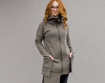 Winter Jacket, Women Jacket, Sweatshirt Jacket, Plus Size Clothing, Grey Jacket, Long Jacket, Plus Size Coat, Winter Coat, Asymmetrical