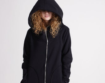 Big Hood Hoodie By Navaho Clothing, Black Gothic Hoodie, Hooded Jacket, Long Zipper Coat, Navaho Clothing, Warm Spring Hoodie,Steampunk Coat