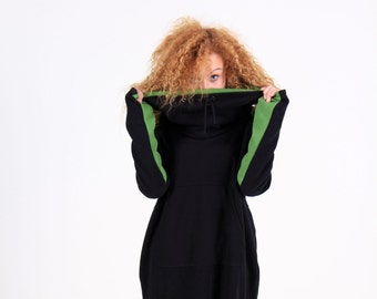 Sweatshirt Dress For Women, Hoodie Dress, Cowl Neck Hoodie, Green Sweatshirt, Plus Size Clothing, Sweater Dress, Black Dress For Women