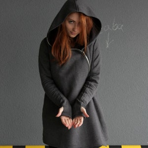 Grey Coat Women, Asymmetrical Coat, Hooded Coat, Long Sweater Coat, Coat For Women, Gray Zipper Coat, Assassin Hoodie, Big Hood Coat