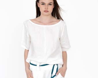 Loose White Linen Tunic Top, Plus Size Summer Clothing
