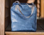 Tote bag, Leather tote, Leather bags, handbags, handmade leather purse, blue leather tote, leather shoulder bag, Crossbody strap bag,