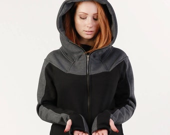 Big Hood Hoodie, Gothic Clothing, Plus Size Hoodie, Black Hoodie, Hooded Jacket, Hooded Sweatshirt, Gothic Jacket, Larp Hoodie, Thumbhole