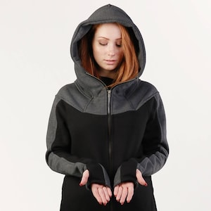 Big Hood Hoodie, Gothic Clothing, Plus Size Hoodie, Black Hoodie, Hooded Jacket, Hooded Sweatshirt, Gothic Jacket, Larp Hoodie, Thumbhole