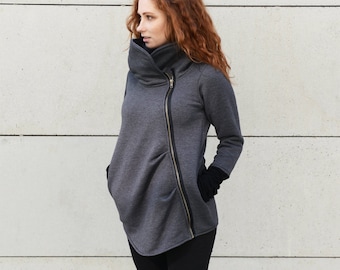 high collar zip up jacket