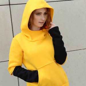 Yellow Hoodie, Hooded Sweatshirt, Pocket Sweatshirt, Plus Size Clothing, Yellow Sweatshirt, Women Hoodie, Asymmetrical Hoodie, Loose Hoodie image 1