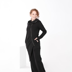 Black Futuristic Jacket, Deconstructed Coat, Women Extravagant Jacket, Black Hooded Coat, Asymmetrical Coat, Cotton Hoodie, Avant Garde