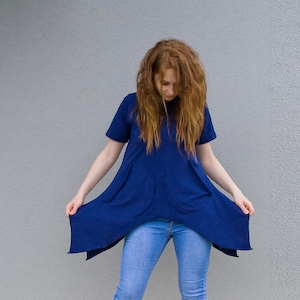 Short Sleeves Tunic, Summer Clothing, Minimalist Tunic, Women Blue Tunic, Asymmetric Tunic, Plus Size Clothing, Loose Tunic, Casual Tunic