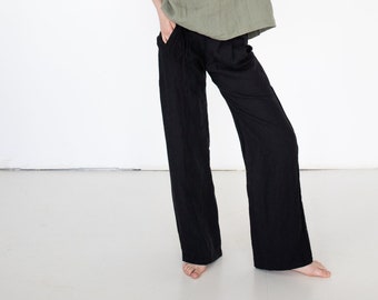 Minimalist Pants For Women, Black Palazzo Trousers, Wide Leg Pants, Plus Size Linen, Oversized Pants, Women's Clothing, Loose Linen Trousers