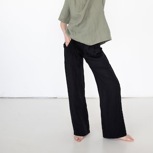 Minimalist Pants For Women, Black Palazzo Trousers, Wide Leg Pants, Plus Size Linen, Oversized Pants, Women&#39;s Clothing, Loose Linen Trousers
