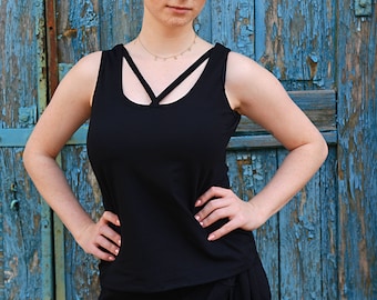 Schwarzes Tank Top, Sommer Tank, Frauen Tank Top, Plus Size Kleidung, Strand Tank Top, Schwarz Extravagante Tank, Schwarz Baumwolle Tank, Casual Tank Top