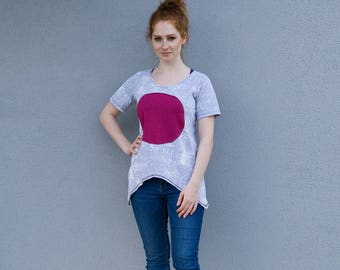 Women Tshirt, Gray Tee, Women Top, Short Sleeve Top, Summer Tshirt, Casual Tee, Cotton Tshirt, Purple Tee, Handmade Tshirt, NavahoClothing