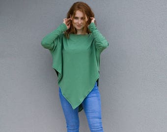 Green Tunic, Women Tunic, Plus Size Clothing, Minimalist Tunic, Plus Size Top, Asymmetrical Tunic, Long Sleeve Tunic, Party Tunic, Casual