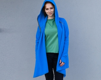 Blue Hoodie, Winter Sweatshirt, Hooded Hoodie, Plus Size Clothing, Asymmetric Hoodie, Blue Sweatshirt, Hooded Sweatshirt, Long Hoodie