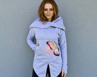 Asymmetrical Sweatshirt, Womens Hoodie S, Hooded Sweatshirt, Painting Clothes, House Clothing,Sweatshirt For Home,Cotton Hoodie,Loose Hoodie