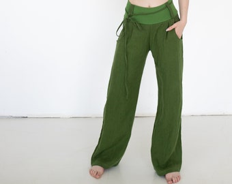 Boho Leinenhose Mit Taschen, Übergroße Hose, Palazzo Hose, Boho Kleidung, Hippie Leinenhose, 90er Jahre Leinenhose, Hose mit mittlerer Taille