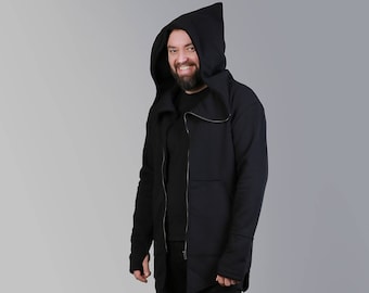 Hoodie Men Black, Men Sweatshirt, Black Hooded Hoodie, Assassin Hoodie, Plus Size Hoodie, Men Hooded Jacket, Men Clothing, Whimsigoth Hoodie