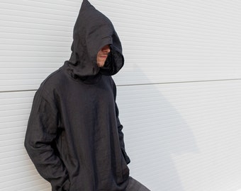 Leinen Hoodie, Frühlingskleidung, Hoodie mit großer Kapuze, wies Hoodie, Hoodie Zauberer, Cyberpunk Hoodie, Assassin Hoodie, Hoodie mit Taschen