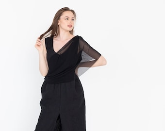 Zwarte linnen maxi-jurk, minimalistische zomerjurk