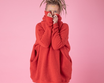 Handmade Wool Blend Turtleneck Sweater, Chunky Knit Pullover