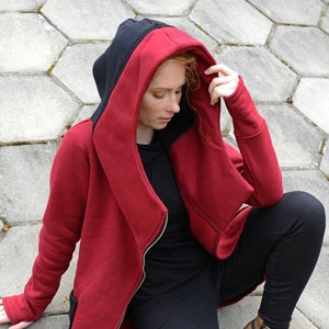 Hooded Coat, Red Women Hoodie, Big Hood Hoodie, Plus Size Coat, Pockets Coat, Coat With Big Hood, Women Streetwear, Comfy Coat,Cotton Hoodie