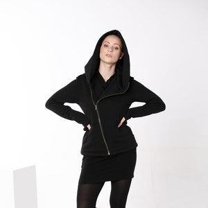 Zipper Hooded Jacket, Hand Tailored Top, Cyberpunk Hooded Jacket, Adult Costume, Womens Clothing, Plus Size Clothes, Cotton Hooded Coat