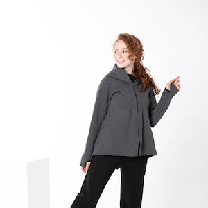 Women Short Coat, Hooded Jacket, Cotton Hoodie, Petite Coat, Thumb Hole Hoodie, Side Pockets Coat, Loose Coat, Plus Size Clothing, Full Zip