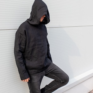 Linen Hoodie, Spring Clothing, Big Hood Hoodie, Pointed Hoodie, Wizard Hoodie, Cyberpunk Hoodie, Assassin Hoodie, Hoodie With Pockets zdjęcie 3