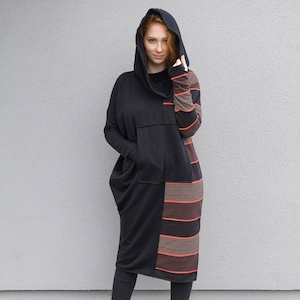 Sweater Dress, Long Sleeves Dress, Black Sweatshirt Dress, Hooded Dress, Plus Size Clothing, Hoodie Dress, Loose Dress, Daily Comfy Dress