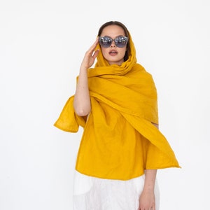 Honeycomb Yellow Scarf, Summer Linen Scarf, Lightweight Scarf, Vacation Shawl, Linen Wrap Shawl, Soft Linen Scarf, Boho Scarf, Cottagecore