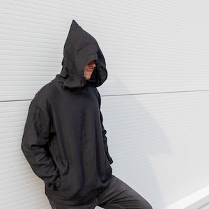 Linen Hoodie, Spring Clothing, Big Hood Hoodie, Pointed Hoodie, Wizard Hoodie, Cyberpunk Hoodie, Assassin Hoodie, Hoodie With Pockets zdjęcie 1