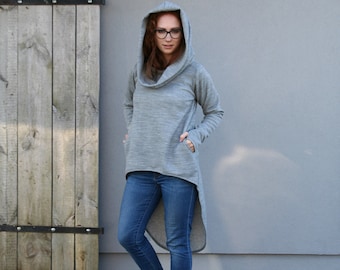 Hoodie Sweatshirt, Asymmetrical Hoodie, Warm Sweatshirt, Women Hoodie, Cotton Hoodie, Asymmetrical Tunic, Hooded Sweatshirt, Hooded Top