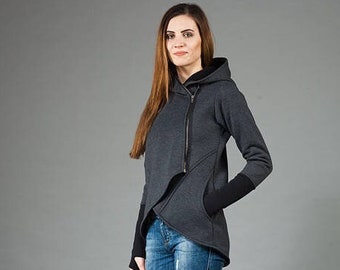 Pull chaud pour femme parfait pour l'hiver, sweat à capuche asymétrique par NavahoClothing