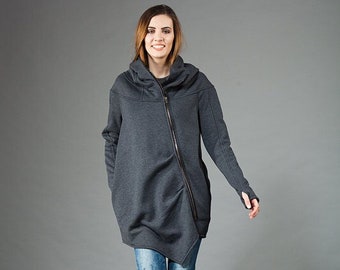 Hooded Coat Women, Winter Coat, Asymmetric Coat, Plus Size Clothing, Winter Jacket Hoodie, Warm Hoodie, Oversized Hoodie, Grey Coat Winter