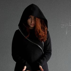 Big Hood Hoodie, Handmade Clothing, Large Hood Hoodie, Womens Clothing, Steampunk Clothing, Asymmetrical Hoodie, Black Gothic Hoodie, Nazgul