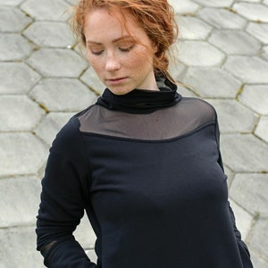 Black Tulle Blouse Long Sleeve Tulle Shirt Black Long Sleeve