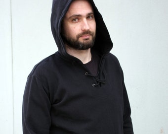 Black Spiked Hooded Sweatshirt, Mens Cotton Hoodie