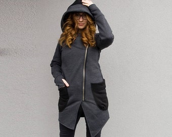 Long Hoodie, Jackets For Women, Asymmetrical Sweatshirt, Zip Hoodies For Women, Grey Hoodie, Women Sweatshirt, Plus Size Clothing, Hooded